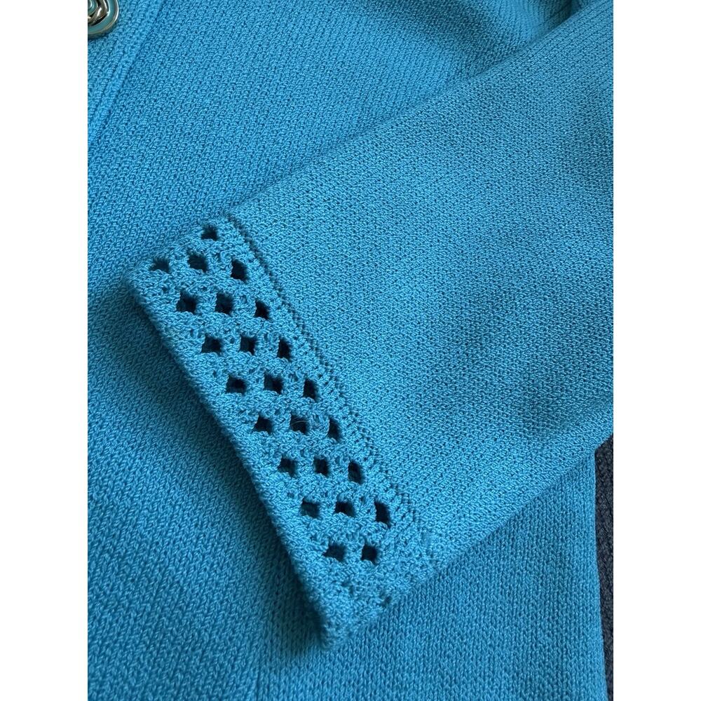 St. John Size 4 Knit 2pc Pant Suit Set Turquoise blue Jacket and Trousers - Picture 11 of 16